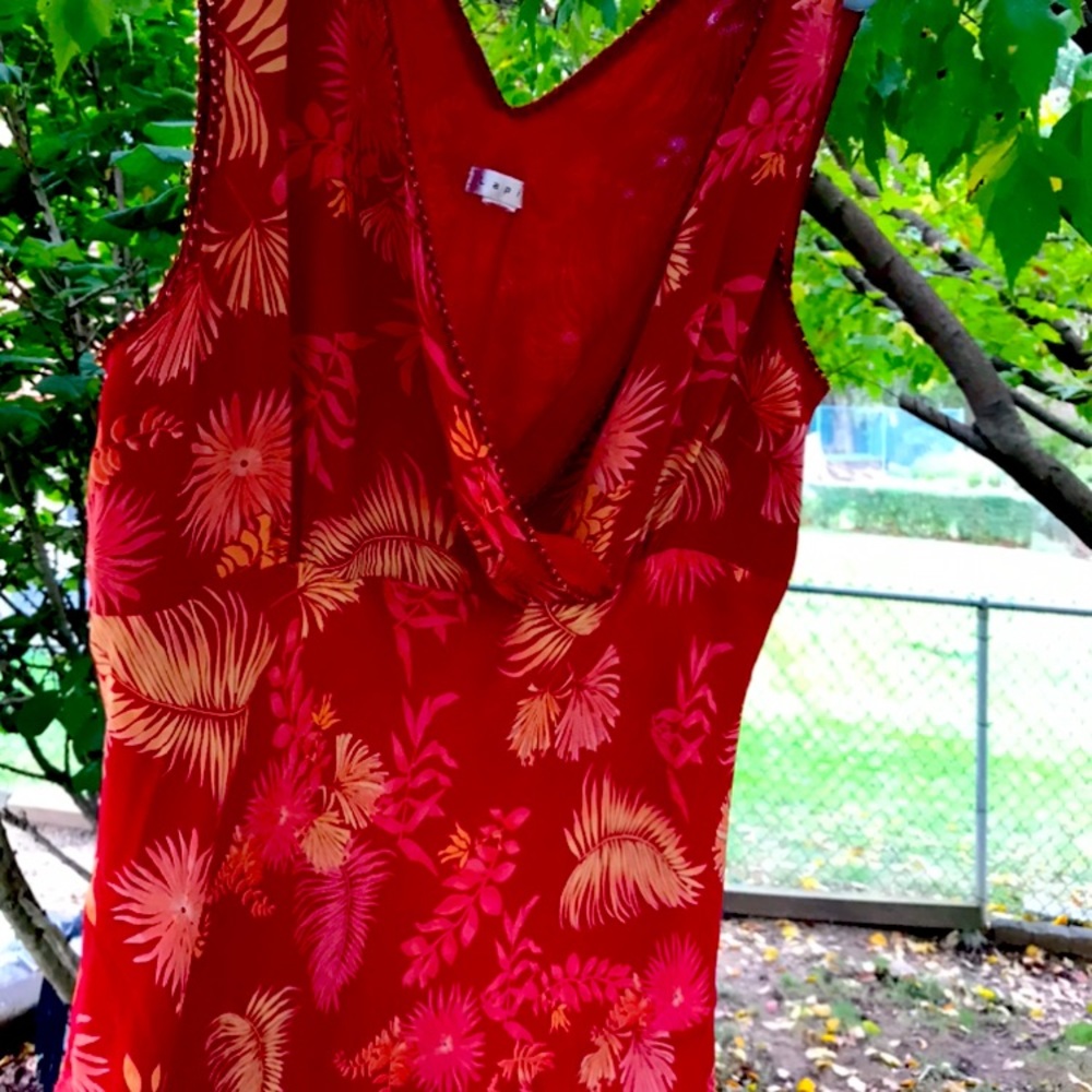 Lapis- red floral patterned vintage dress XL